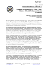 Statement by the Delegation of the United States in response to the address by the Minister of Youth and Social Welfare of Albania, H.E. Erion Veliaj