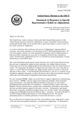 Statement by the Delegation of the United States in response to the address by the United Nations Special Representative for Afghanistan and Head of the United Nations Assistance Mission in Afghanistan (UNAMA), H.E. Ján Kubiš