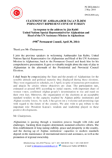 Statement by the Delegation of Turkey in response to the address by the United Nations Special Representative for Afghanistan and Head of the United Nations Assistance Mission in Afghanistan (UNAMA), H.E. Ján Kubiš