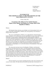 Statement by the Greek Presidency of the Council of the EU in response to the address by the Deputy Prime Minister and Minister for Foreign Affairs and European Integration of Moldova, H.E. Natalia Gherman