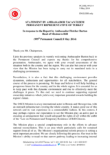 Statement by the Delegation of Turkey in response to the report by the Head of the OSCE Mission to Bosnia and Herzegovina, Ambassador Fletcher M. Burton