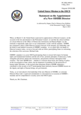 Statement by the Delegation of the United States on the appointment of Mr. Michael Georg Link as Director of the Office for Democratic Institutions and Human Rights 
