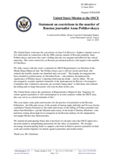 Statement by the delegation of the United States on the Convictions in the murder of Russian journalist Ms. A. Politkovskaya