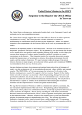 Statement by the Delegation of the United States in response to the report by the Head of the OSCE Office in Yerevan, Ambassador Andrey Sorokin