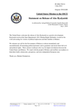 Statement by the Delegation of the United States of America on the release of human rights defender Mr. A. Bialiatski in Belarus