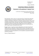 Statement by the Delegation of the United States of America on the legislative developments in Kazakhstan