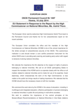 Statement by the Italian EU Presidency in response to the report by the High Commissioner on National Minorities, Ms. Astrid Thors