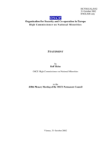 Report by Rolf Ekeus, OSCE High Commissioner on National Minorities, to the 418th Plenary Meeting of the OSCE Permanent Council
