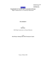 Report by Rolf Ekeus, OSCE High Commissioner on National Minorities, to the 441st Plenary Meeting of the OSCE Permanent Council