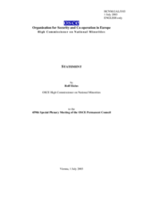 Report by Rolf Ekeus, OSCE High Commissioner on National Minorities, to the 459th Special Plenary Meeting of the OSCE Permanent Council