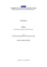 Address by OSCE High Commissioner on National Minorities Rolf Ekeus to the Permanent Council