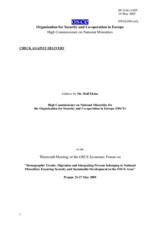 Address by Mr. Rolf Ekeus, High Commissioner on National Minorities for the Organization for Security and Co-operation in Europe (OSCE)