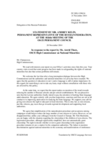 Statement by the Delegation of the Russian Federation in response to the report by the High Commissioner on National Minorities, Ms. Astrid Thors
