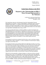 Statement by the Delegation of the United States of America in response to the reports by the Personal Representatives of the OSCE Chairperson-in-Office on Tolerance 