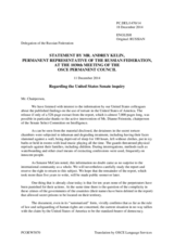 Statement by the Delegation of the Russian Federation on the “Study of the Central Intelligence Agency’s Detention and Interrogation Program”, published by the U.S. Senate Select Committee on Intelligence on 9 December 2014