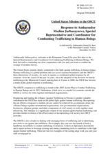 Statement by the Delegation of the United States of America in response to the report by Ambassador Madina Jarbussynova, OSCE Special Representative and Co-ordinator for Combating Trafficking in Human Beings