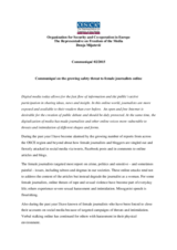 Communiqué on the growing safety threat to female journalists online Communiqué on the growing safety threat to female journalists online