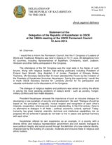 Statement by the Delegation of Kazakhstan on the Fifth Congress of Leaders of World and Traditional Religions, held in Astana on 10 and 11 June 2015