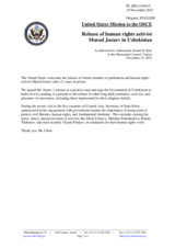 Statement by the Delegation of the United States of America on the release of Mr. M. Juraev in Uzbekistan