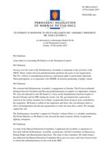 Statement by the Delegation of Norway in response to the address by the President of the OSCE Parliamentary Assembly, Mr. Ilkka Kanerva