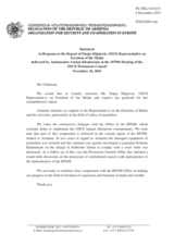 Statement by the Delegation of Armenia in response to the report by the OSCE Representative on Freedom of the Media, Ms. Dunja Mijatović