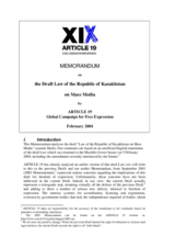 Memorandum on the Draft Law of the Republic of Kazakhstan on Mass Media