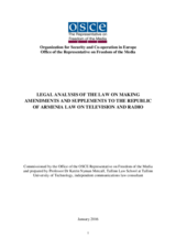 Legal analysis of the law on making amendments and supplements to the Republic of Armenia law on television and radio Legal analysis of the law on making amendments and supplements to the Republic of Armenia law on television and radio