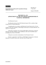 Decision No. 2/13 on the appointment of the OSCE High Commissioner on National Minorities