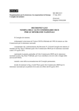 Decisione N.2/13 sulla nomina dell’Alto commissario OSCE per le minoranze nazionali 