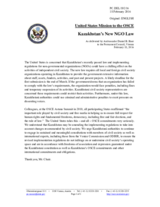 Statement by the Delegation of the United States of America on the Law on non-governmental organizations in Kazakhstan