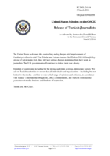 Statement by the Delegation of the United States of America on the release of journalists Mr. C. Dündar and Mr. E. Gül in Turkey