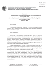 Statement by the Delegation of Armenia in response to the report by the OSCE Representative on Freedom of the Media, Ms. Dunja Mijatović
