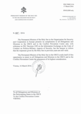 Response by the Delegation of the Holy See to the Questionnaire on the Code of Conduct on Politico-Military Aspects of Security