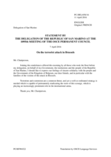 Statement by the Delegation of San Marino on the terrorist attacks in Istanbul, Turkey, on 19 March, and in Brussels on 22 March 2016