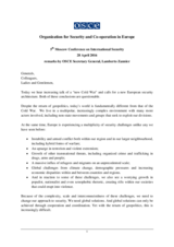 Remarks by OSCE Secretary General Lamberto Zannier