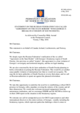Statement by the Delegation of Norway, also on behalf of Canada, Iceland and Liechtenstein, on the conclusion of the so-called “Agreement on the State Border” by the Russian Federation with the Tskhinvali occupation regime