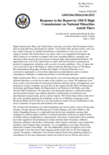 Statement by the Delegation of the United States of America in response to the report by the High Commissioner on National Minorities, Ms. Astrid Thors