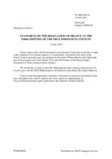 Statement by the Delegation of France on the arrest of the human rights defender Ms. S. Korur Fincanci and the two journalists Mr. E. Önderoğlu and Mr. A. Nesin in Turkey