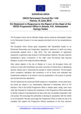 Statement by the Dutch EU Presidency  in response to the report by the Head of the OSCE Programme Office in Astana, Ambassador György Szabó