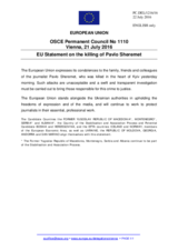 Statement by the Slovak EU Presidency on the murder of journalist Mr. P. Sheremet in Kiev, Ukraine, on 20 July 2016