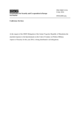 Response by the Delegation of the former Yugoslav Republic of Macedonia to the Questionnaire on the Code of Conduct on Politico-Military Aspects of Security
