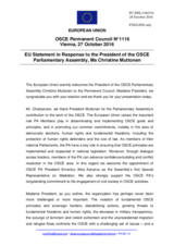Statement by the Slovak EU Presidency in response to the address by the President of the OSCE Parliamentary Assembly, Ms. Christine Muttonen