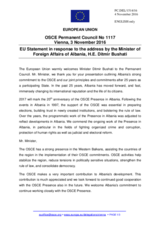 Statement by the Slovak EU Presidency in response to the address by the Minister for Foreign Affairs of Albania, H.E. Ditmir Bushati