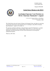 Statement by the Delegation of the United States of America on the decision of the Supreme Court of Azerbaijan on the appeal of the Chairman of the Republican Alternative Movement (REAL), Mr. I. Mammadov