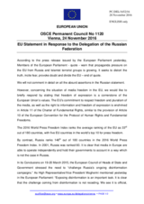 Statement by the Slovak EU Presidency in response to the statement by the Delegation of the Russian Federation on the ongoing discrimination against Russian media in the European Union