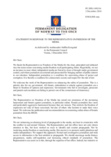 Statement by the Delegation of Norway in response to the report by the Representative on Freedom of the Media, Ms. Dunja Mijatović