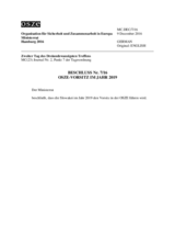 Decision No. 7/16 - OSCE Chairmanship in the Year 2019