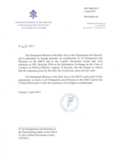 Response by the Delegation of the Holy See to the Questionnaire on the Code of Conduct on Politico-Military Aspects of Security